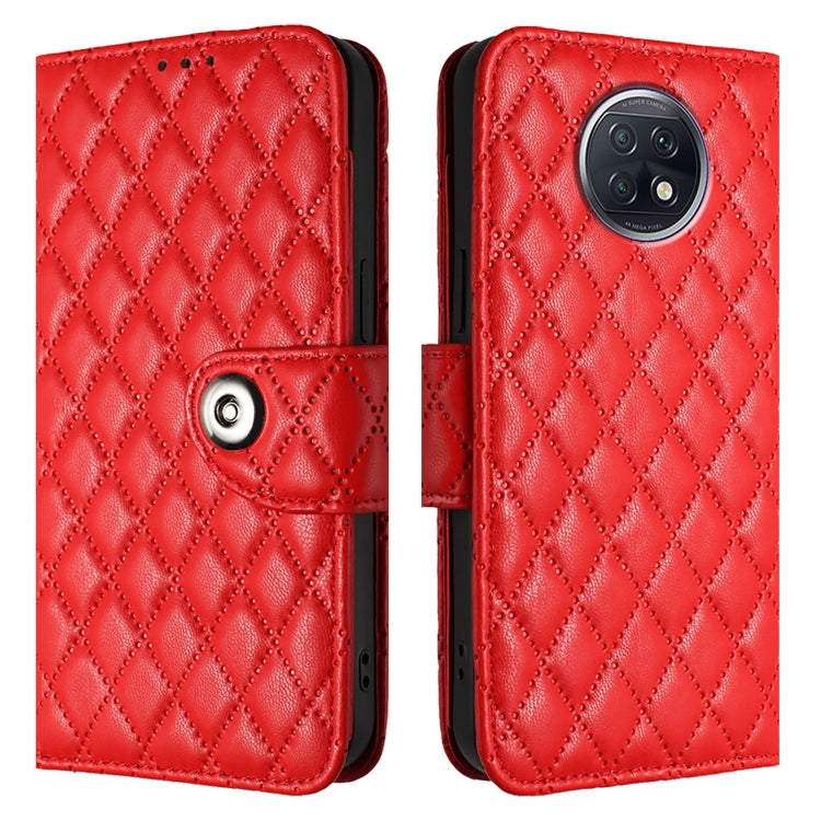 For Redmi Note 9T Global Rhombic Texture Flip Leather Phone Case with Lanyard