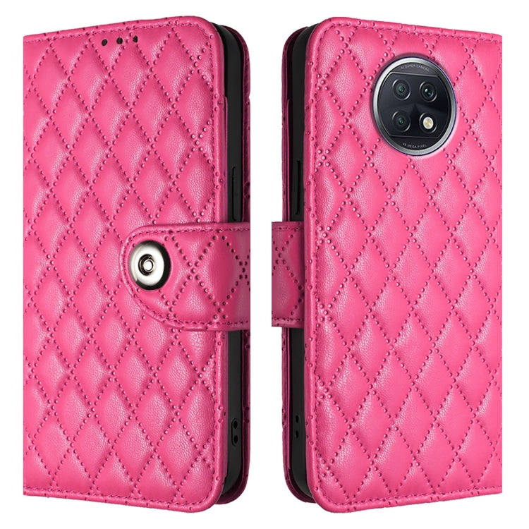 For Redmi Note 9T Global Rhombic Texture Flip Leather Phone Case with Lanyard