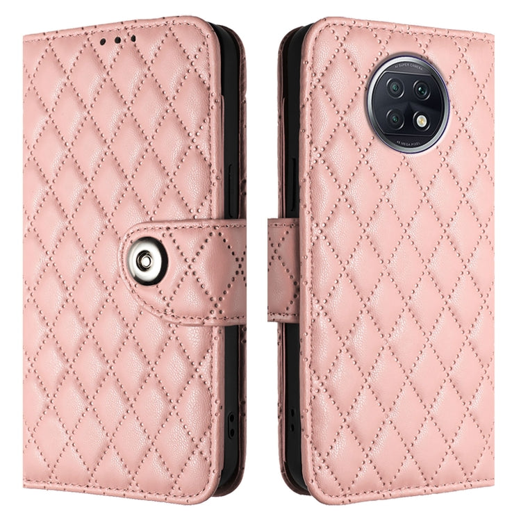 For Redmi Note 9T Global Rhombic Texture Flip Leather Phone Case with Lanyard