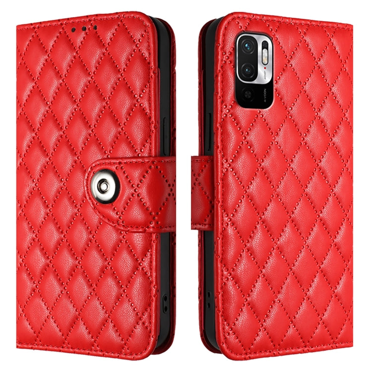 For Redmi Note 10 5G / Note 10T 5G Rhombic Texture Flip Leather Phone Case with Lanyard