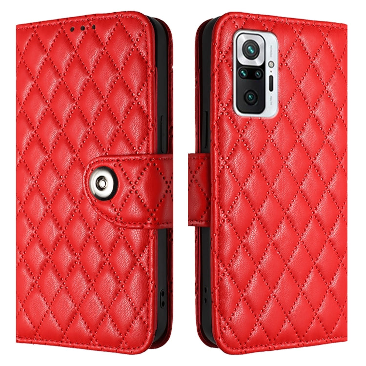 For Redmi Note 10 Pro India Rhombic Texture Flip Leather Phone Case with Lanyard