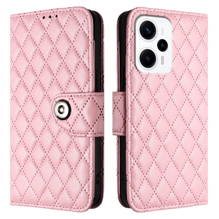 For Redmi Note 11T Pro+ / 12T Pro Rhombic Texture Flip Leather Phone Case with Lanyard