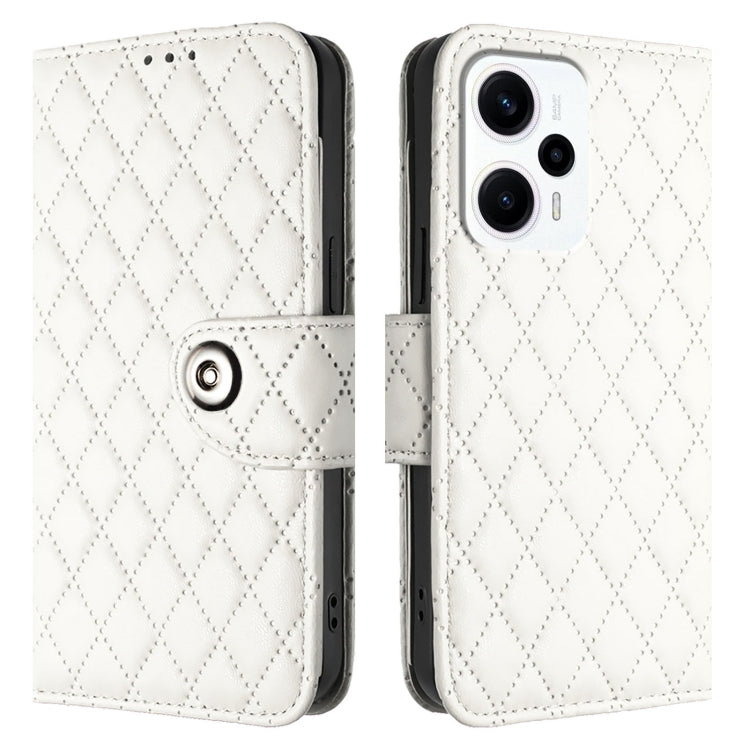 For Redmi K50i Rhombic Texture Flip Leather Phone Case with Lanyard