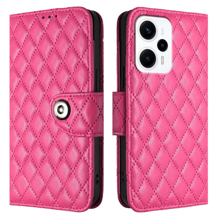 For Redmi K50i Rhombic Texture Flip Leather Phone Case with Lanyard