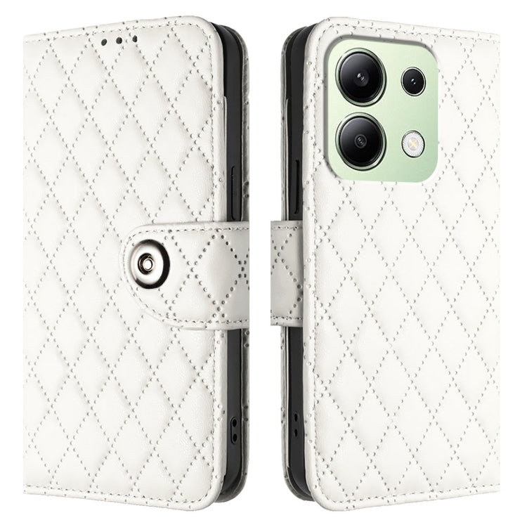 For Redmi Note 13 4G Global Rhombic Texture Flip Leather Phone Case with Lanyard