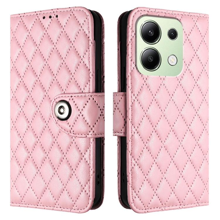 For Redmi Note 13 4G Global Rhombic Texture Flip Leather Phone Case with Lanyard