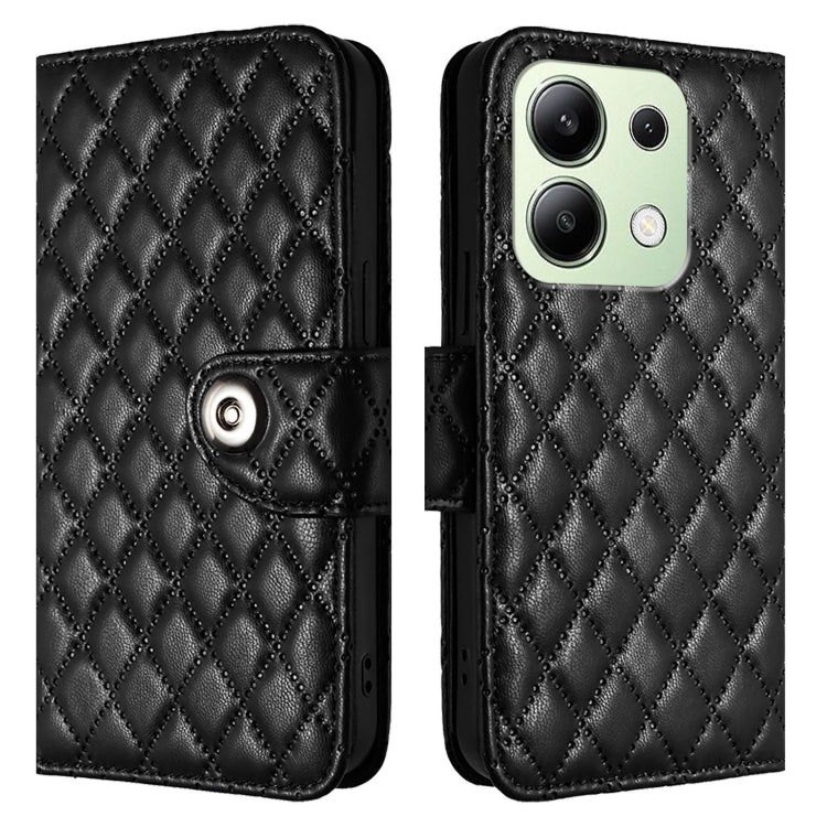 For Redmi Note 13 4G Global Rhombic Texture Flip Leather Phone Case with Lanyard