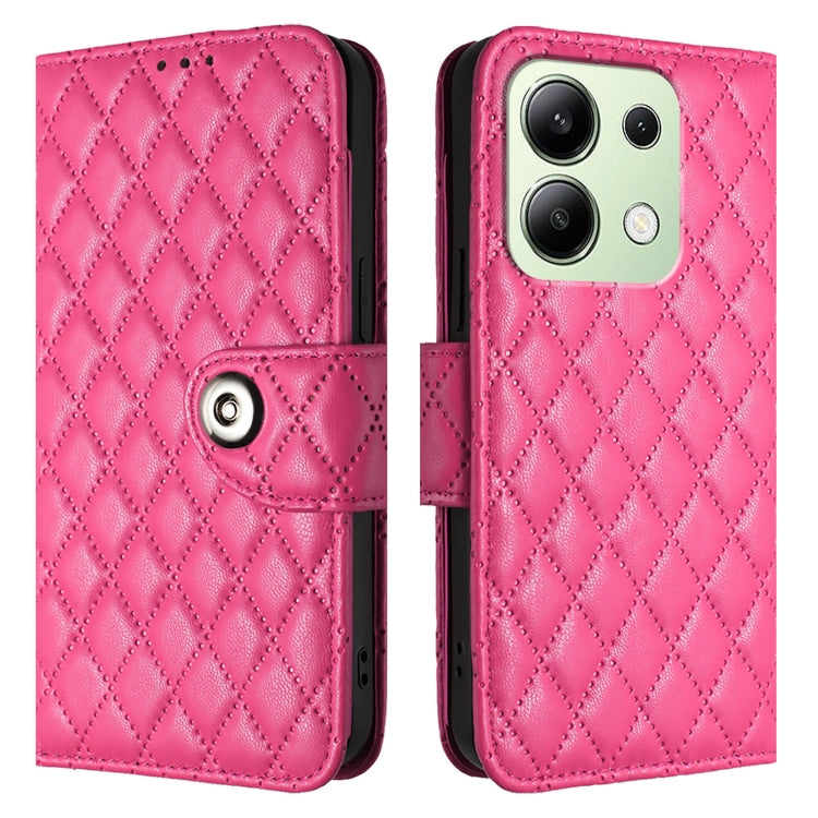 For Redmi Note 13 4G Global Rhombic Texture Flip Leather Phone Case with Lanyard