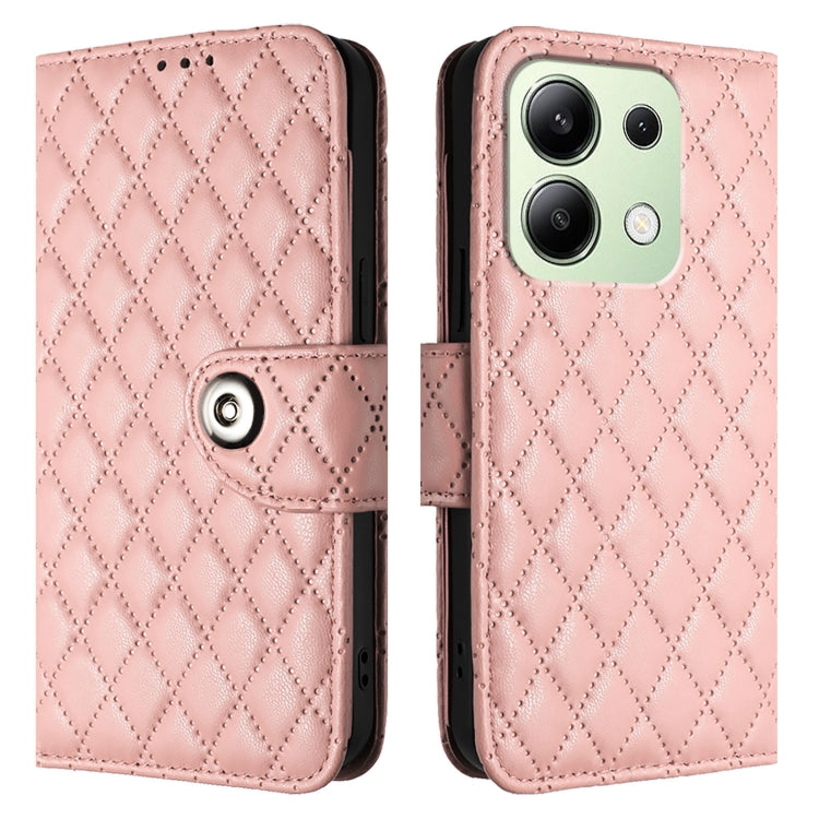 For Redmi Note 13 4G Global Rhombic Texture Flip Leather Phone Case with Lanyard