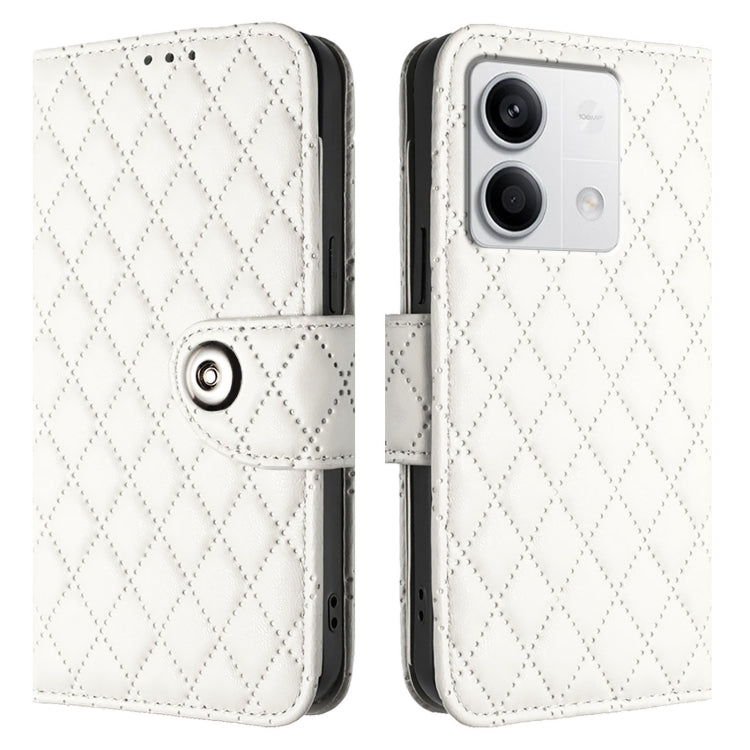 For Redmi Note 13 5G Global Rhombic Texture Flip Leather Phone Case with Lanyard