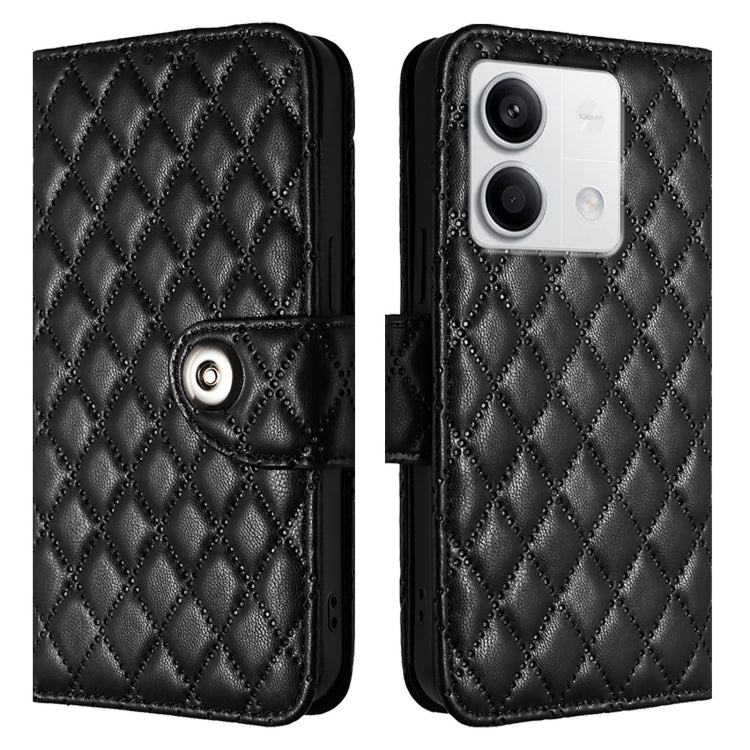 For Redmi Note 13 5G Global Rhombic Texture Flip Leather Phone Case with Lanyard