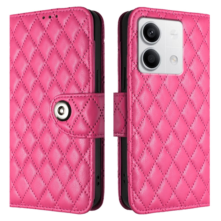 For Redmi Note 13 5G Global Rhombic Texture Flip Leather Phone Case with Lanyard