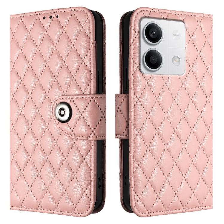 For Redmi Note 13 5G Global Rhombic Texture Flip Leather Phone Case with Lanyard