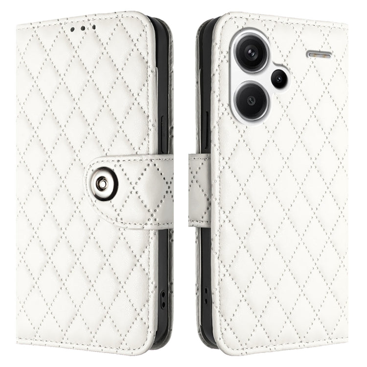 For Redmi Note 13 Pro+ Global Rhombic Texture Flip Leather Phone Case with Lanyard