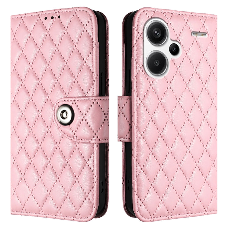 For Redmi Note 13 Pro+ Global Rhombic Texture Flip Leather Phone Case with Lanyard