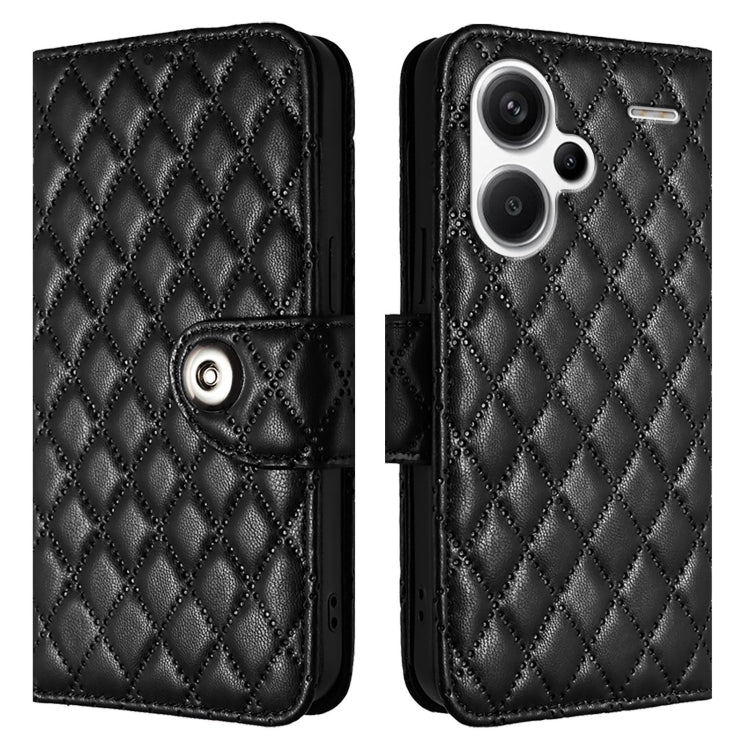 For Redmi Note 13 Pro+ Global Rhombic Texture Flip Leather Phone Case with Lanyard