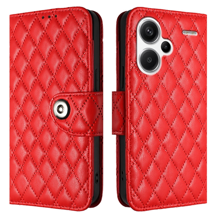 For Redmi Note 13 Pro+ Global Rhombic Texture Flip Leather Phone Case with Lanyard