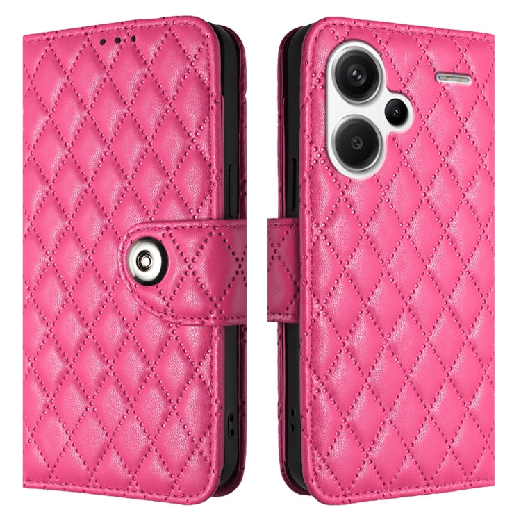 For Redmi Note 13 Pro+ Global Rhombic Texture Flip Leather Phone Case with Lanyard