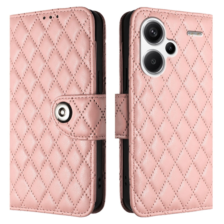 For Redmi Note 13 Pro+ Global Rhombic Texture Flip Leather Phone Case with Lanyard