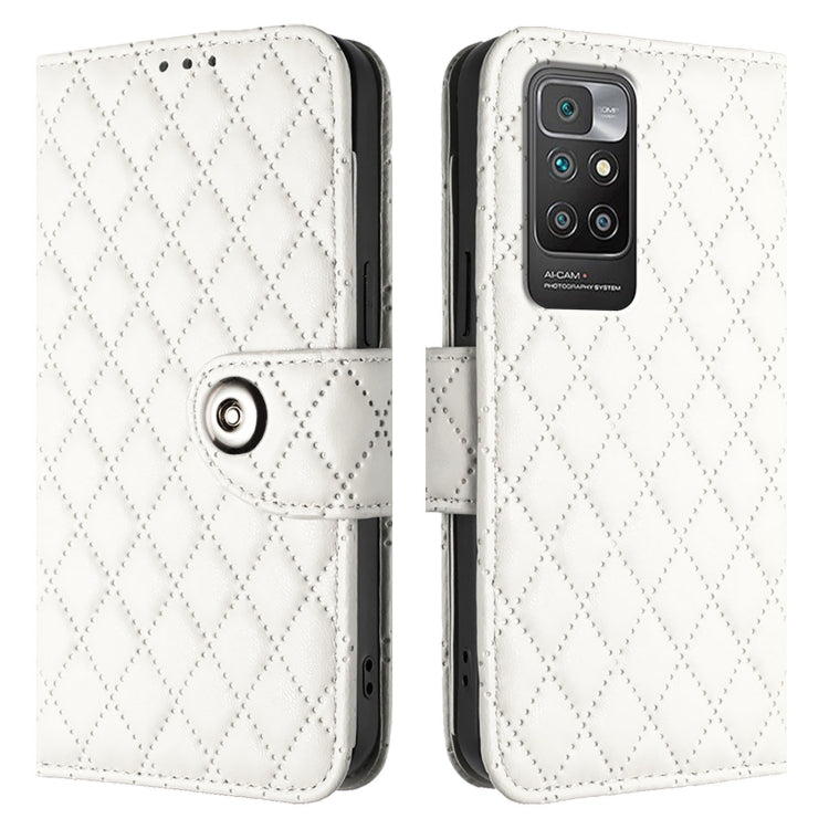 For Redmi 10 / Redmi 10 2022 Rhombic Texture Flip Leather Phone Case with Lanyard