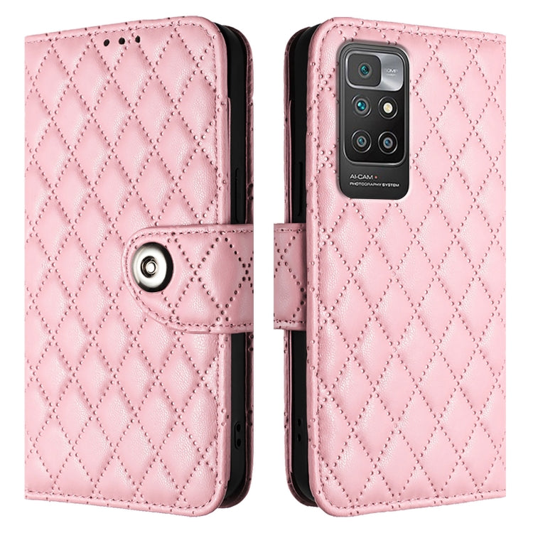 For Redmi 10 / Redmi 10 2022 Rhombic Texture Flip Leather Phone Case with Lanyard