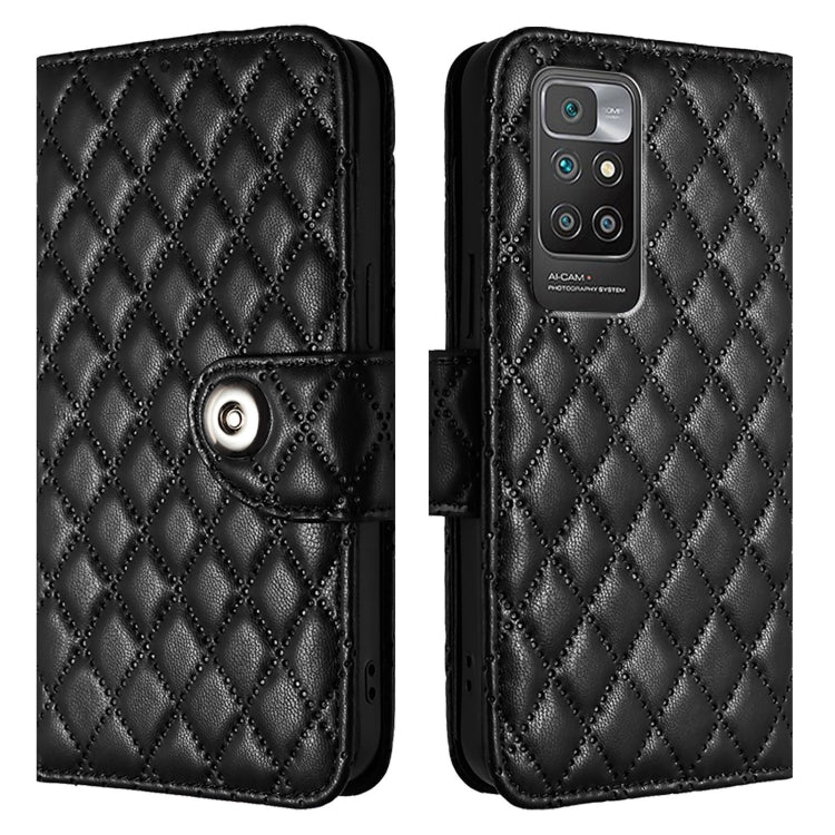 For Redmi 10 / Redmi 10 2022 Rhombic Texture Flip Leather Phone Case with Lanyard
