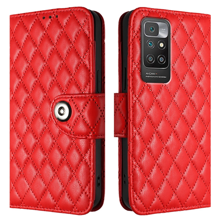 For Redmi 10 / Redmi 10 2022 Rhombic Texture Flip Leather Phone Case with Lanyard