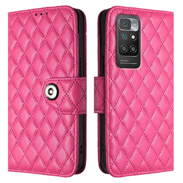 For Redmi 10 / Redmi 10 2022 Rhombic Texture Flip Leather Phone Case with Lanyard
