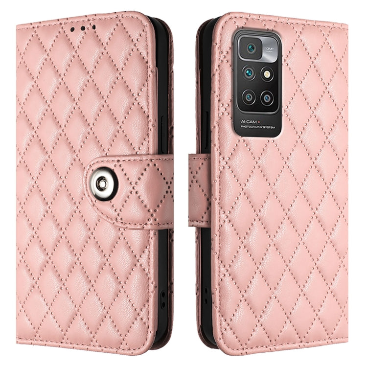 For Redmi 10 / Redmi 10 2022 Rhombic Texture Flip Leather Phone Case with Lanyard
