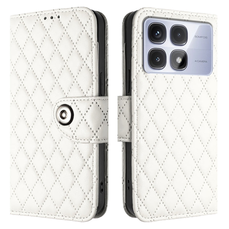 For Redmi K70 Ultra 5G Global Rhombic Texture Flip Leather Phone Case with Lanyard