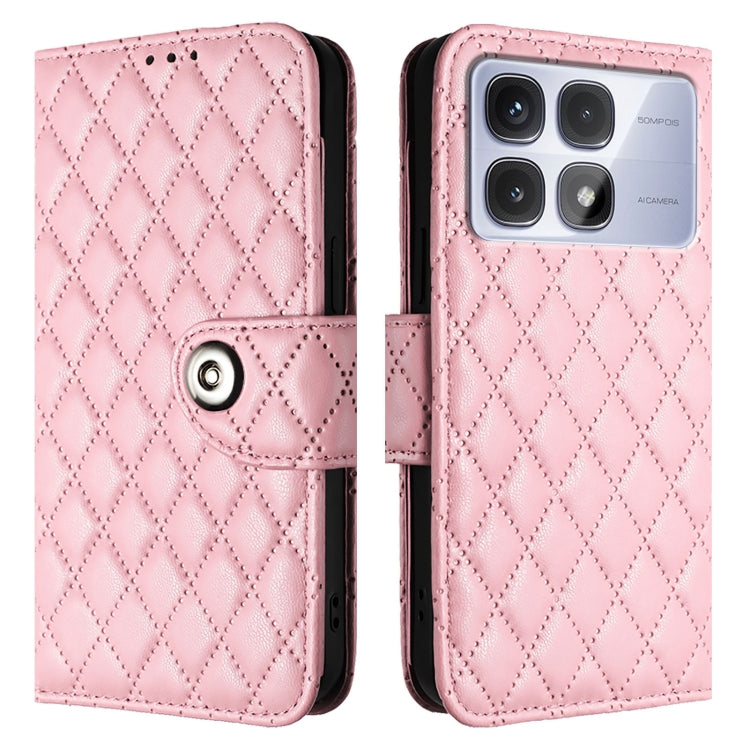 For Redmi K70 Ultra 5G Global Rhombic Texture Flip Leather Phone Case with Lanyard