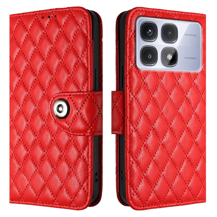 For Redmi K70 Ultra 5G Global Rhombic Texture Flip Leather Phone Case with Lanyard