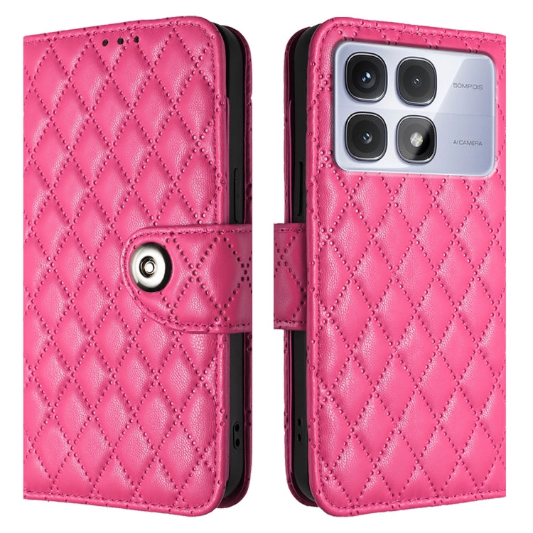 For Redmi K70 Ultra 5G Global Rhombic Texture Flip Leather Phone Case with Lanyard