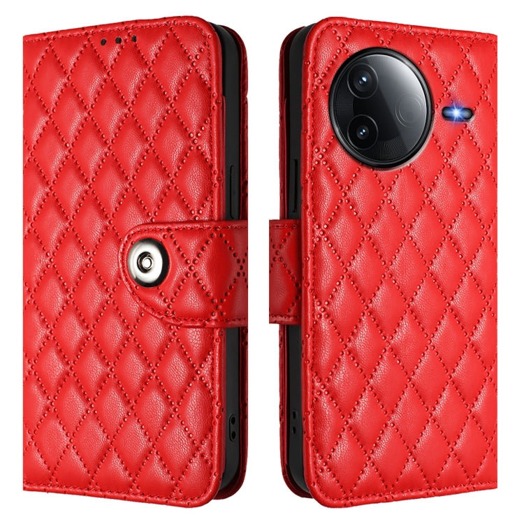 For Redmi K80 5G / K80 Pro 5G Rhombic Texture Flip Leather Phone Case with Lanyard