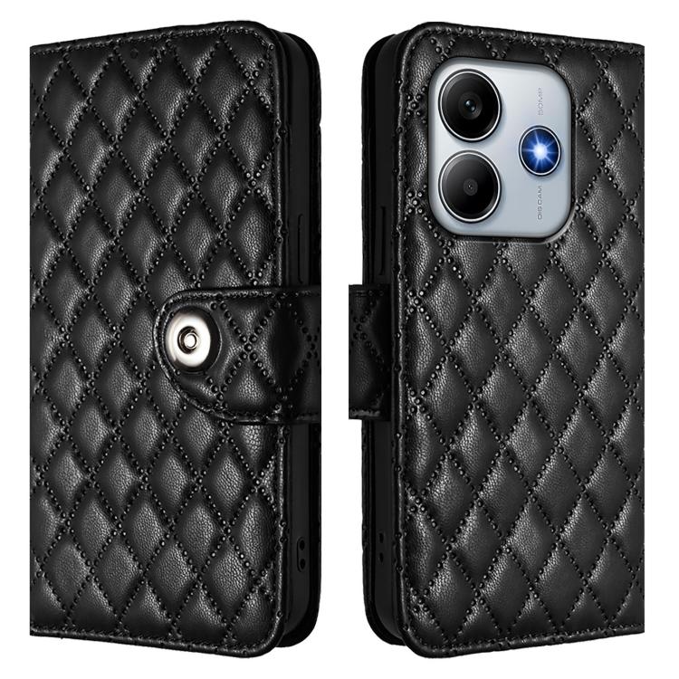 For Redmi Note 14 4G 163.25mm Rhombic Texture Flip Leather Phone Case with Lanyard