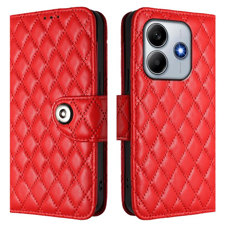 For Redmi Note 14 4G 163.25mm Rhombic Texture Flip Leather Phone Case with Lanyard