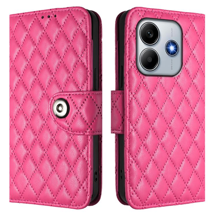 For Redmi Note 14 4G 163.25mm Rhombic Texture Flip Leather Phone Case with Lanyard