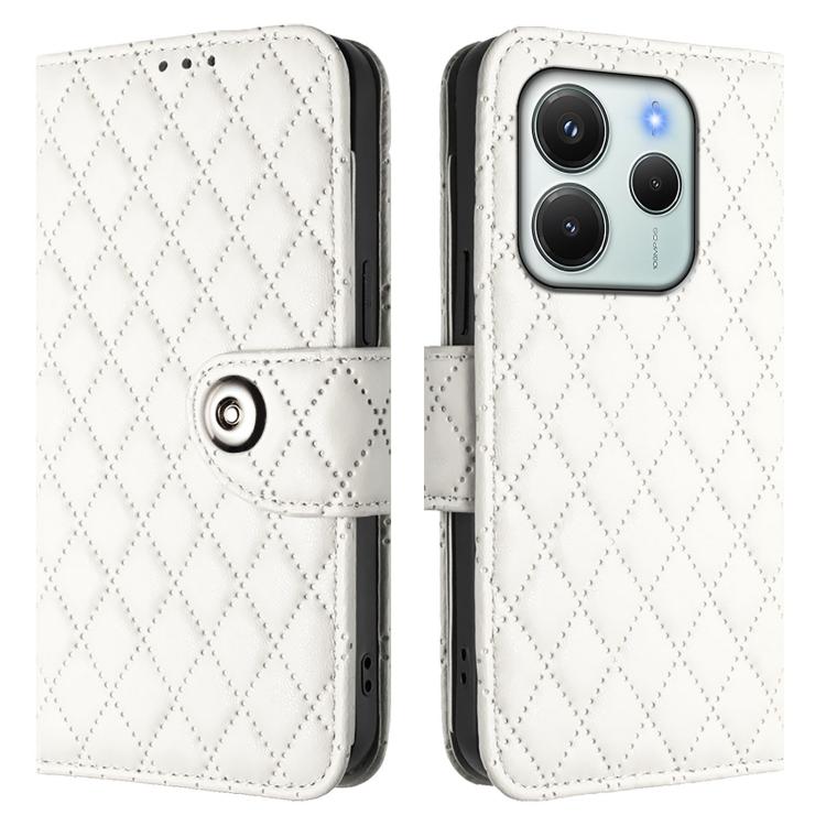 For Redmi Note 14 4G 164.84mm Rhombic Texture Flip Leather Phone Case with Lanyard