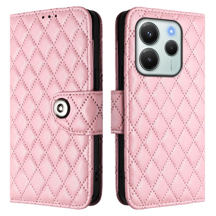 For Redmi Note 14 4G 164.84mm Rhombic Texture Flip Leather Phone Case with Lanyard