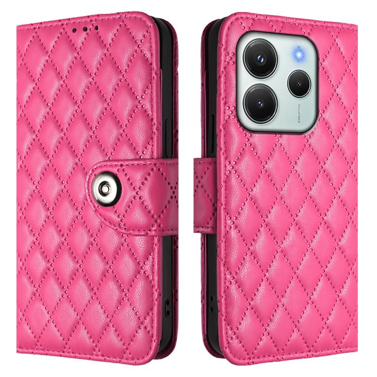For Redmi Note 14 4G 164.84mm Rhombic Texture Flip Leather Phone Case with Lanyard