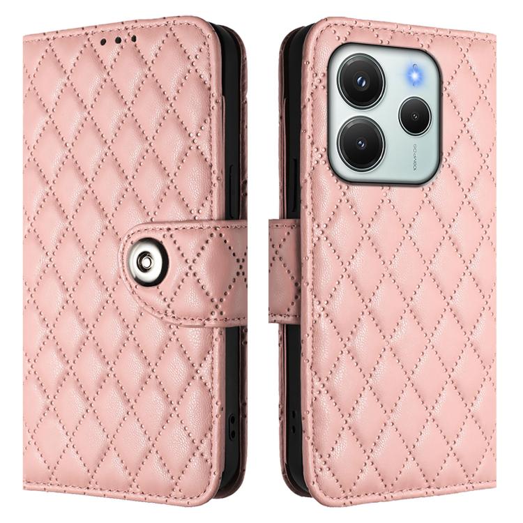 For Redmi Note 14 4G 164.84mm Rhombic Texture Flip Leather Phone Case with Lanyard