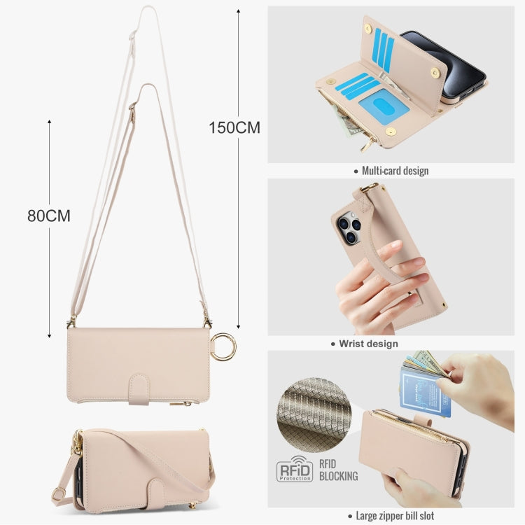 For iPhone 14 Pro Crossbody Ring Multifunctional Wallet Leather Phone Case