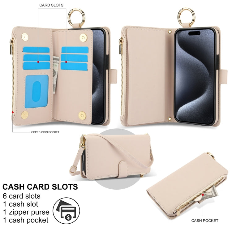 For iPhone 13 Pro Max Crossbody Ring Multifunctional Wallet Leather Phone Case