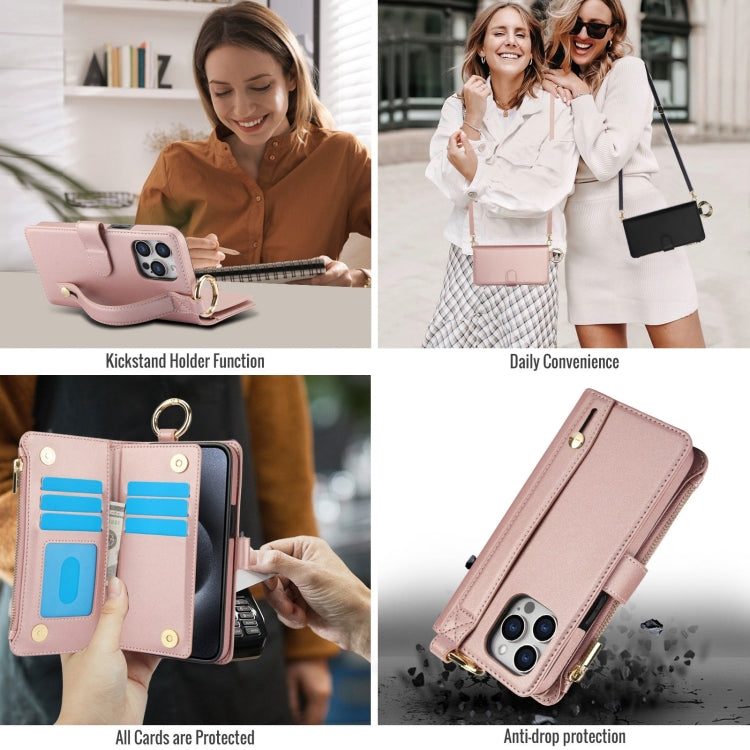 For iPhone 13 Pro Crossbody Ring Multifunctional Wallet Leather Phone Case