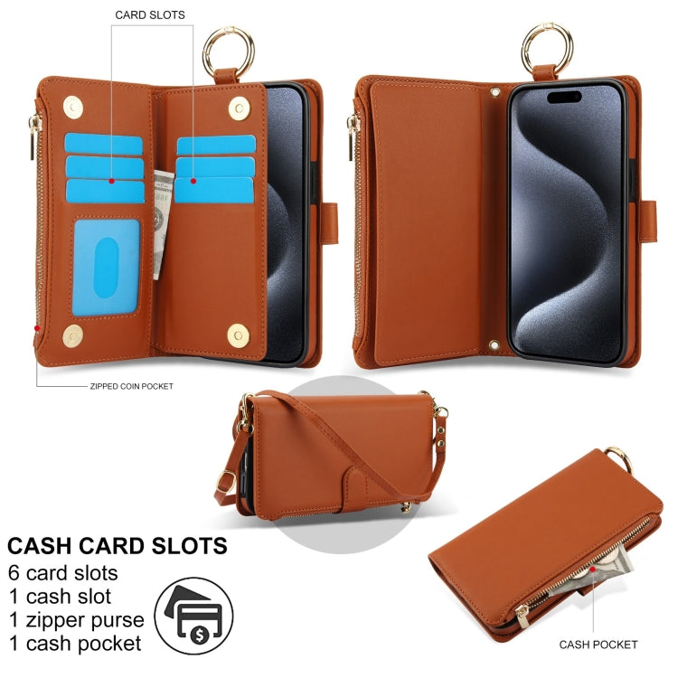 For iPhone 13 Pro Crossbody Ring Multifunctional Wallet Leather Phone Case