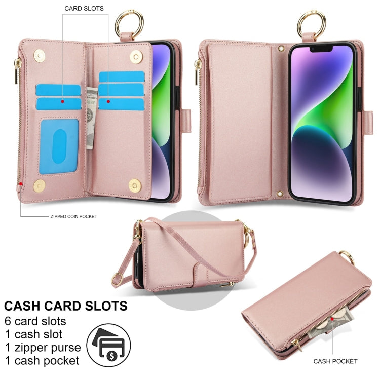For iPhone 13 mini Crossbody Ring Multifunctional Wallet Leather Phone Case