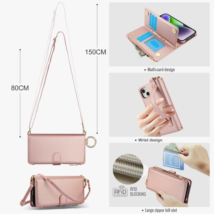For iPhone 13 mini Crossbody Ring Multifunctional Wallet Leather Phone Case