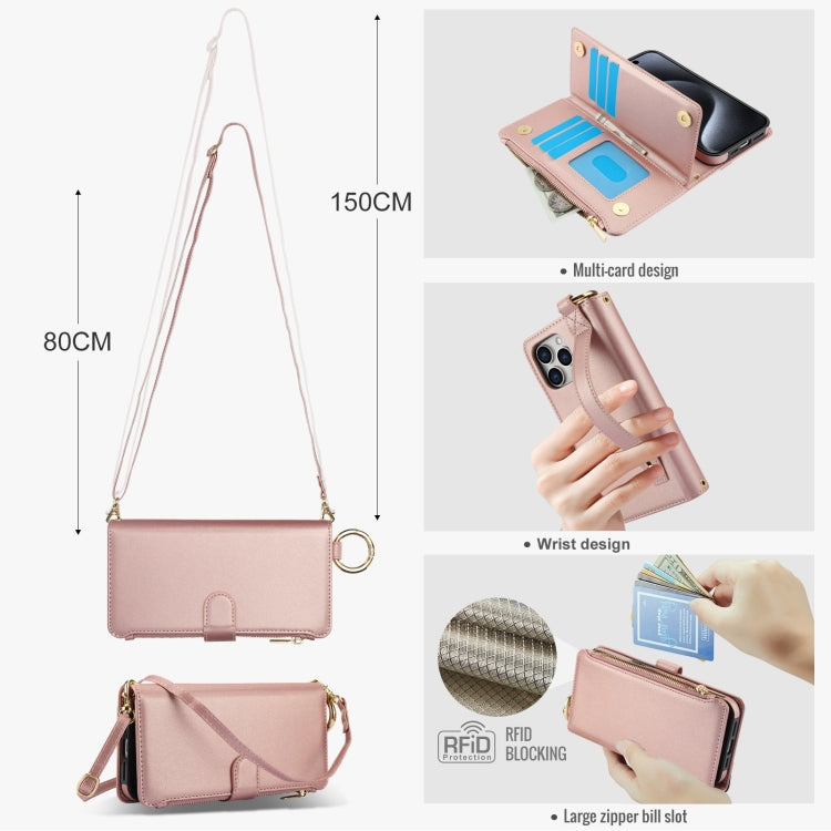 For iPhone 12 Pro Max Crossbody Ring Multifunctional Wallet Leather Phone Case