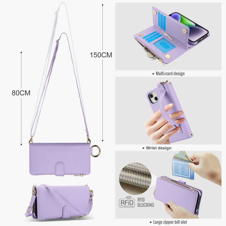 For iPhone 12 mini Crossbody Ring Multifunctional Wallet Leather Phone Case