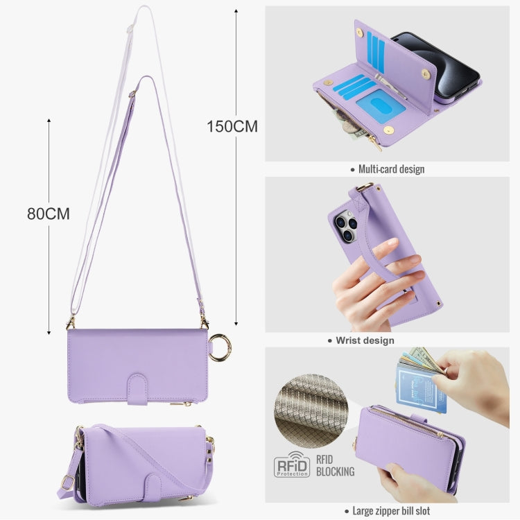 For iPhone 11 Pro Max Crossbody Ring Multifunctional Wallet Leather Phone Case